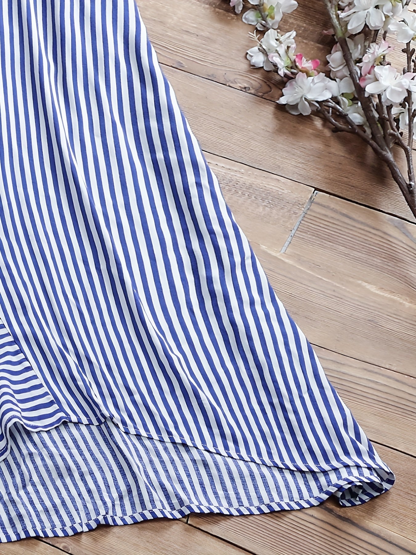  Stripe Print Short Sleeve Casual Dress