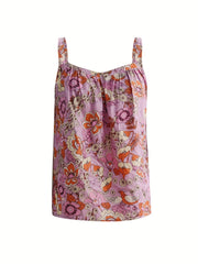 Floral Print Pleated Cami Top Women's Sleeveless Top
