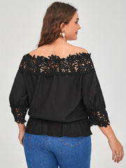  Blouse Women's Plus Contrast Lace Off Shoulder Top
