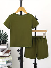 2pcs Boys Casual Round Neck T shirt & Shorts Set Clothes