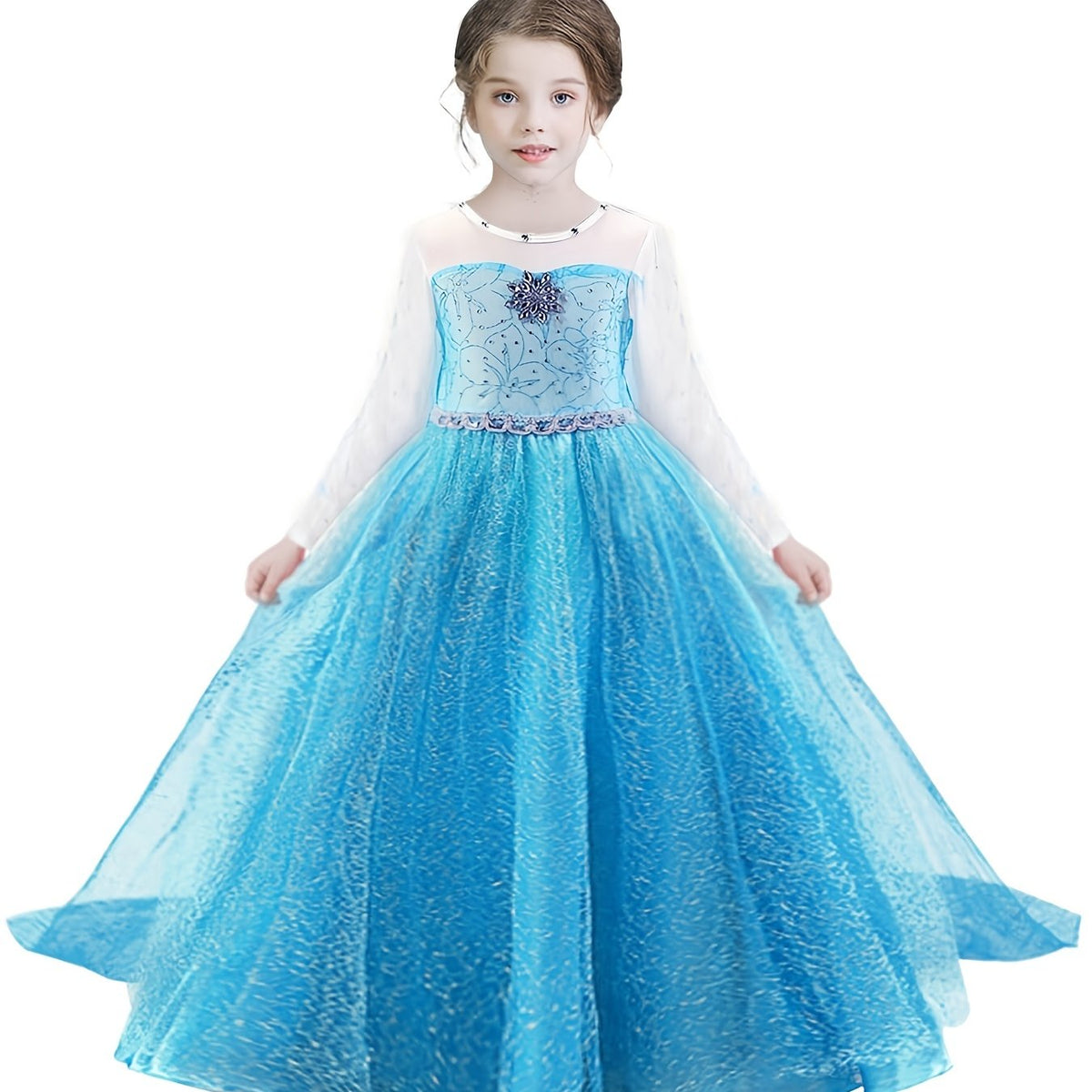 Princess Dress with Artificial Diamonds and Mesh Sleeves