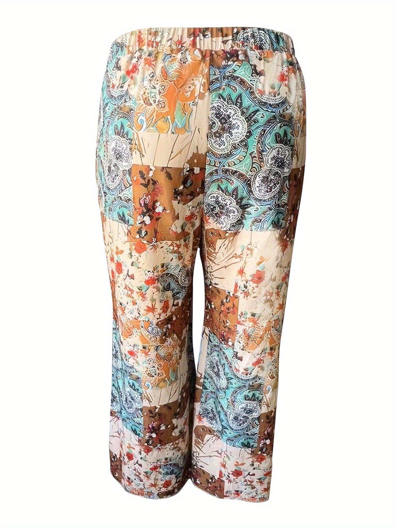  Boho Pants Women's Paisley Floral Print Wide Leg Trousers