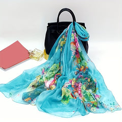 Boho Flower Print Scarf Oversized Thin Shawl Silk Head Wrap