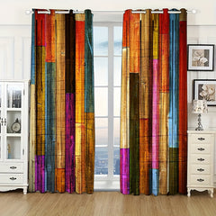 2pcs Wood Stripe Pattern Semi Blackout Curtains