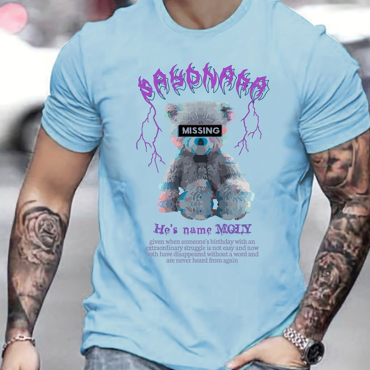 Teddy Bear Print Men's Graphic Crew Neck T-shirt Casual Comfy Tees