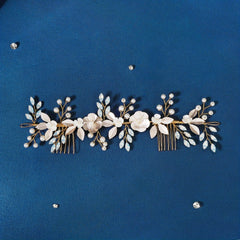 Bridal Flower Headband Hair Comb Faux Pearl Wedding Jewelry