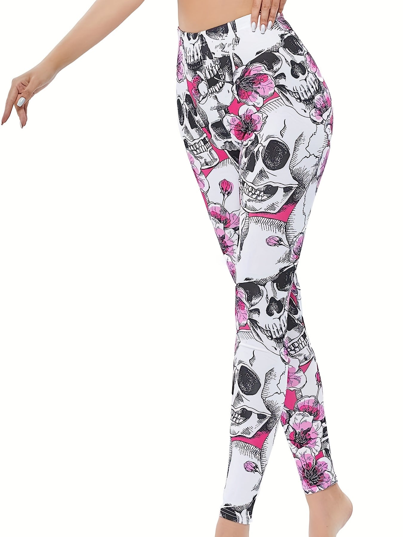 Skull & Floral Print High Waist Leggings