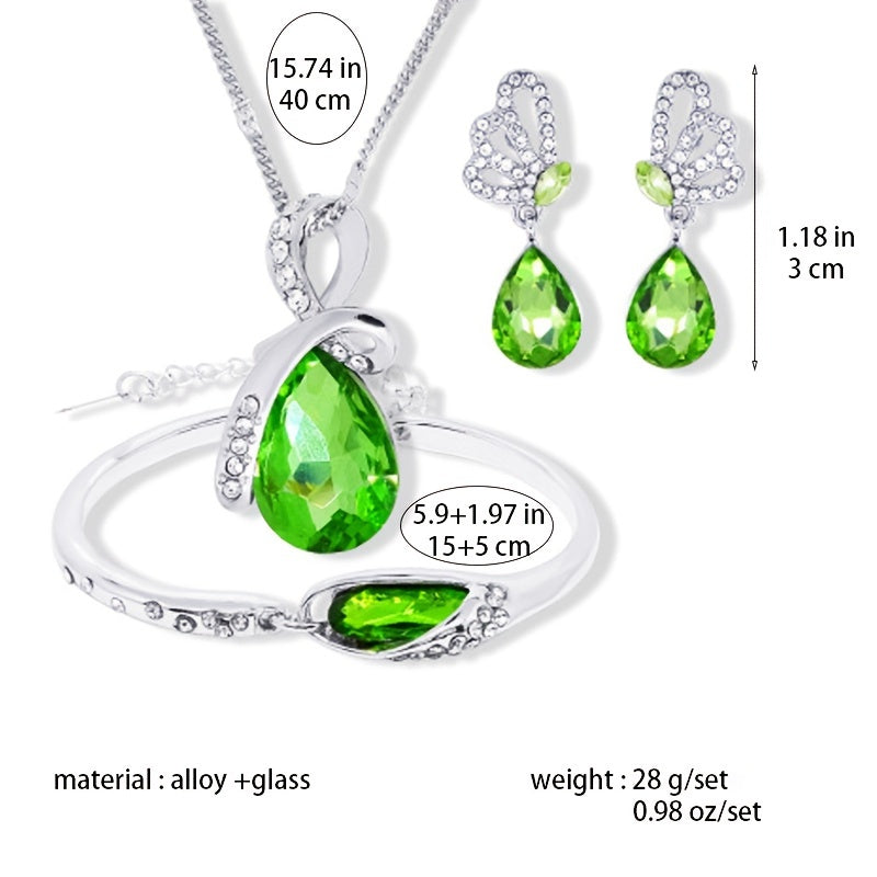 Water Drop Necklace Set with Butterfly Earrings
