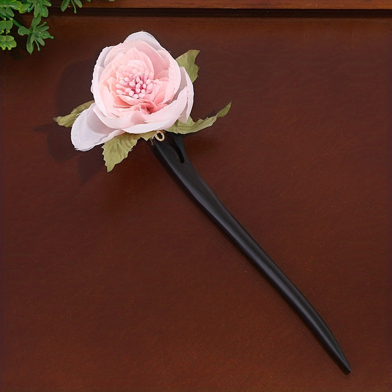 Chinese Style Flower Hairpin Wooden Hair Stick Ponytail Holder