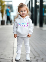 Girls Boys 2pcs LOVE Print Hooded Pullover Pants Set Spring Fall