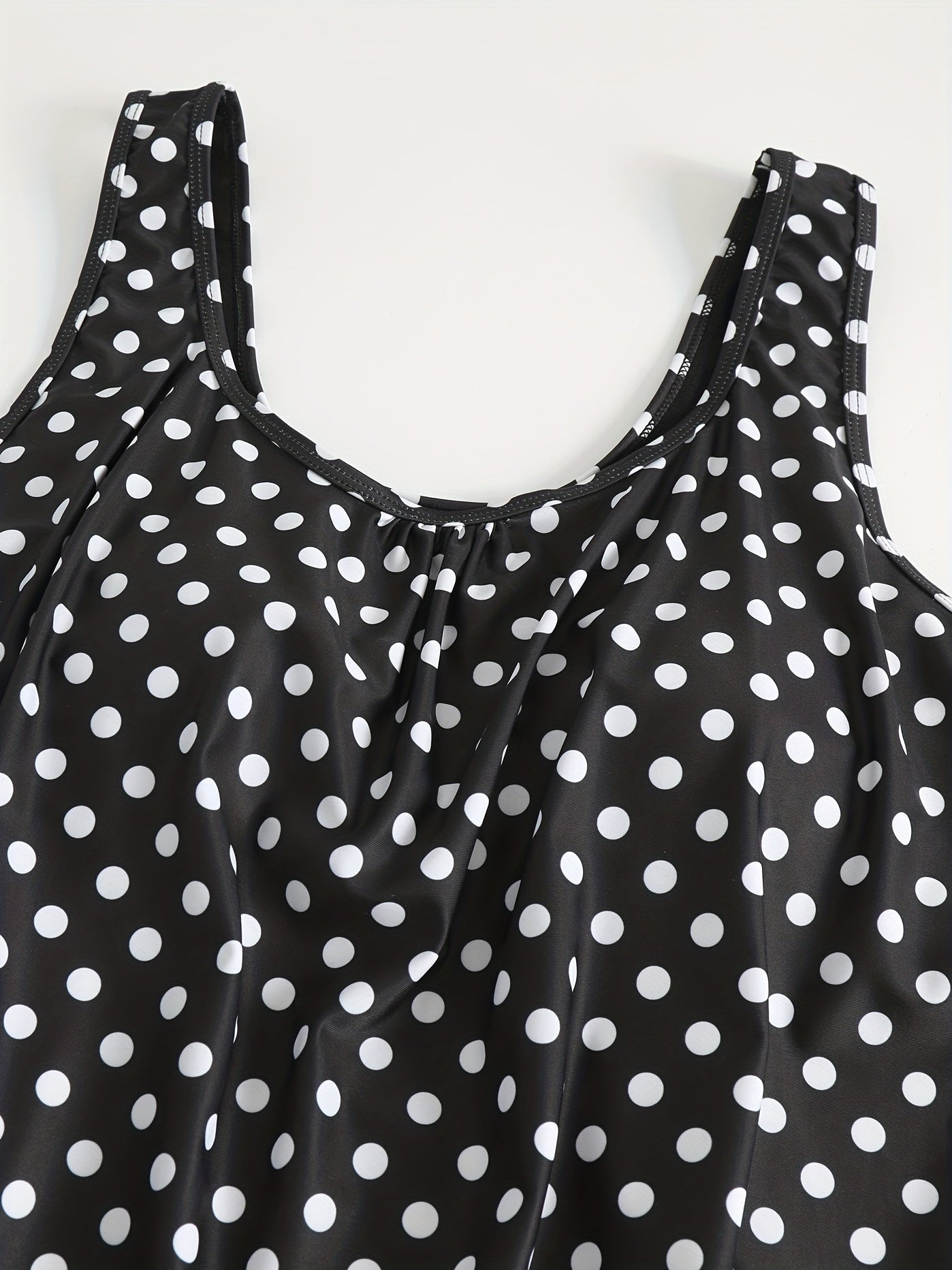  Vacay Tankini Set Women's Plus Dot Print Round Neck High Stretch Tank