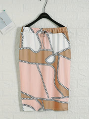  Casual Skirt Chain Print Drawstring Slim Fit Skirt