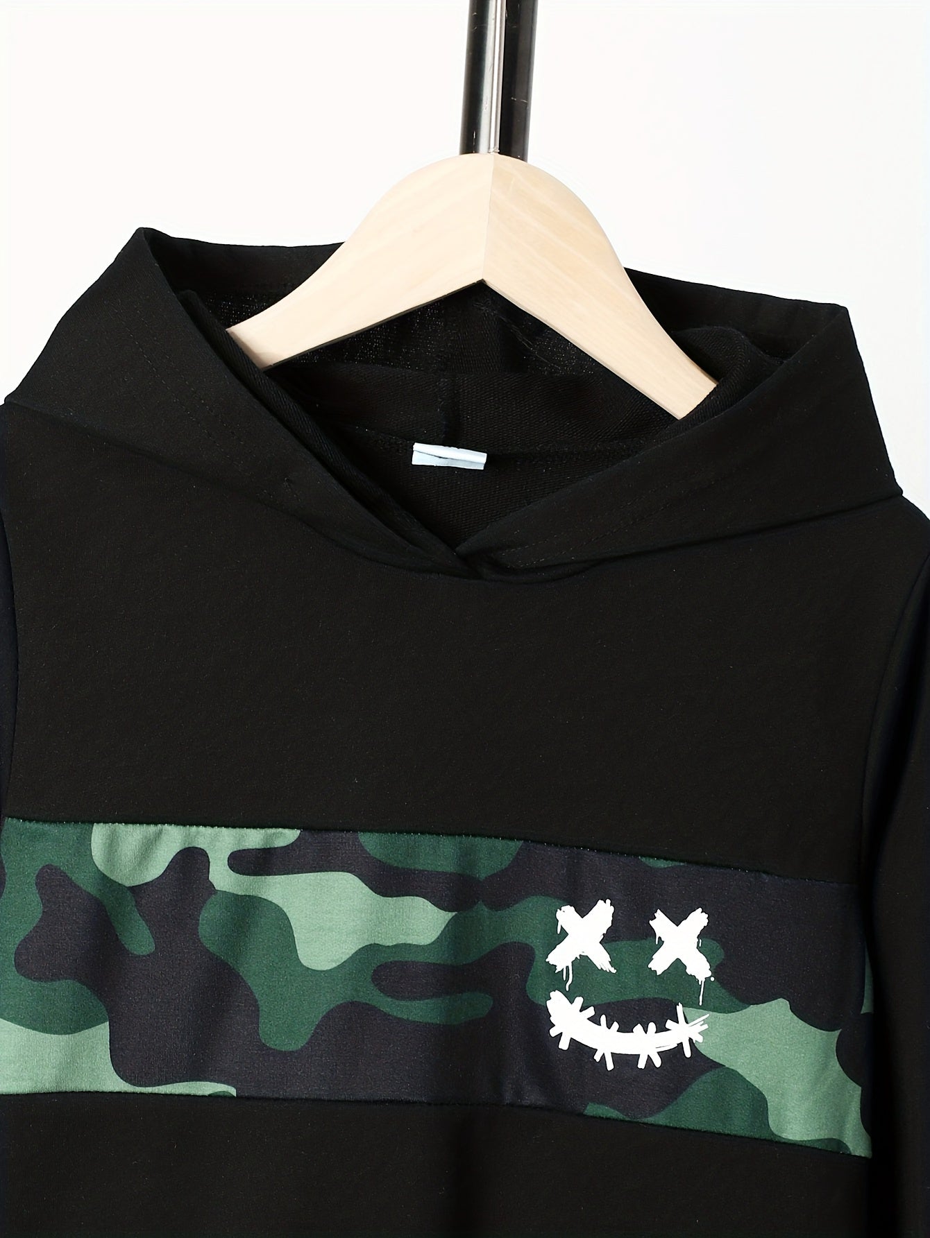 Camouflage Boy's Hoodie & Sweatpants Set Funny Face Print Street Style