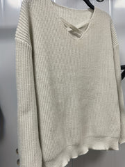  Casual Sweater Crisscross Front V Neck Stretch Pullover