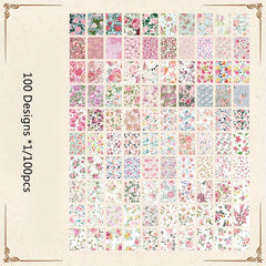 100 Sheets Garden Handbook Material Book Retro Flower Stickers