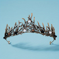 Faux Pearl Headband Rhinestone Crown Tiara for Prom Party