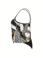  Leopard & Chain Print Tankini Set Women's Two Piece Swimsuit