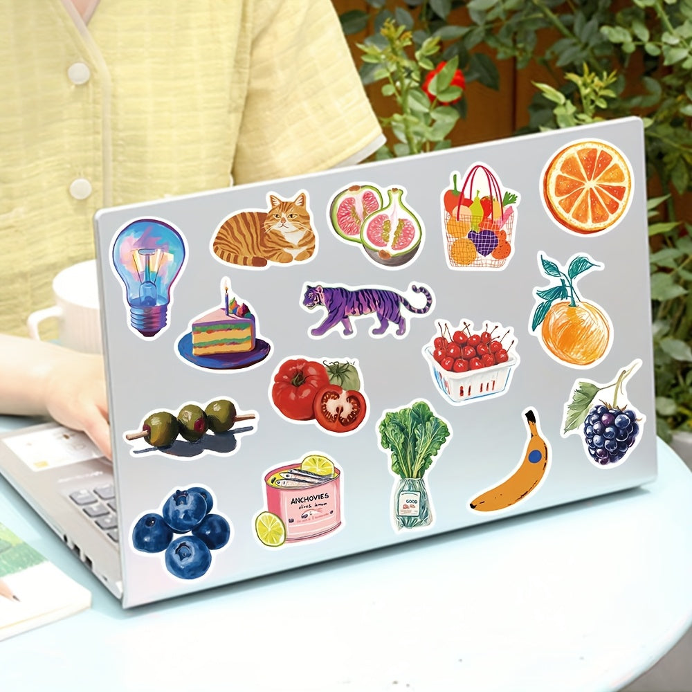 100pcs Retro Food & Fruit Stickers for Bottles Luggage