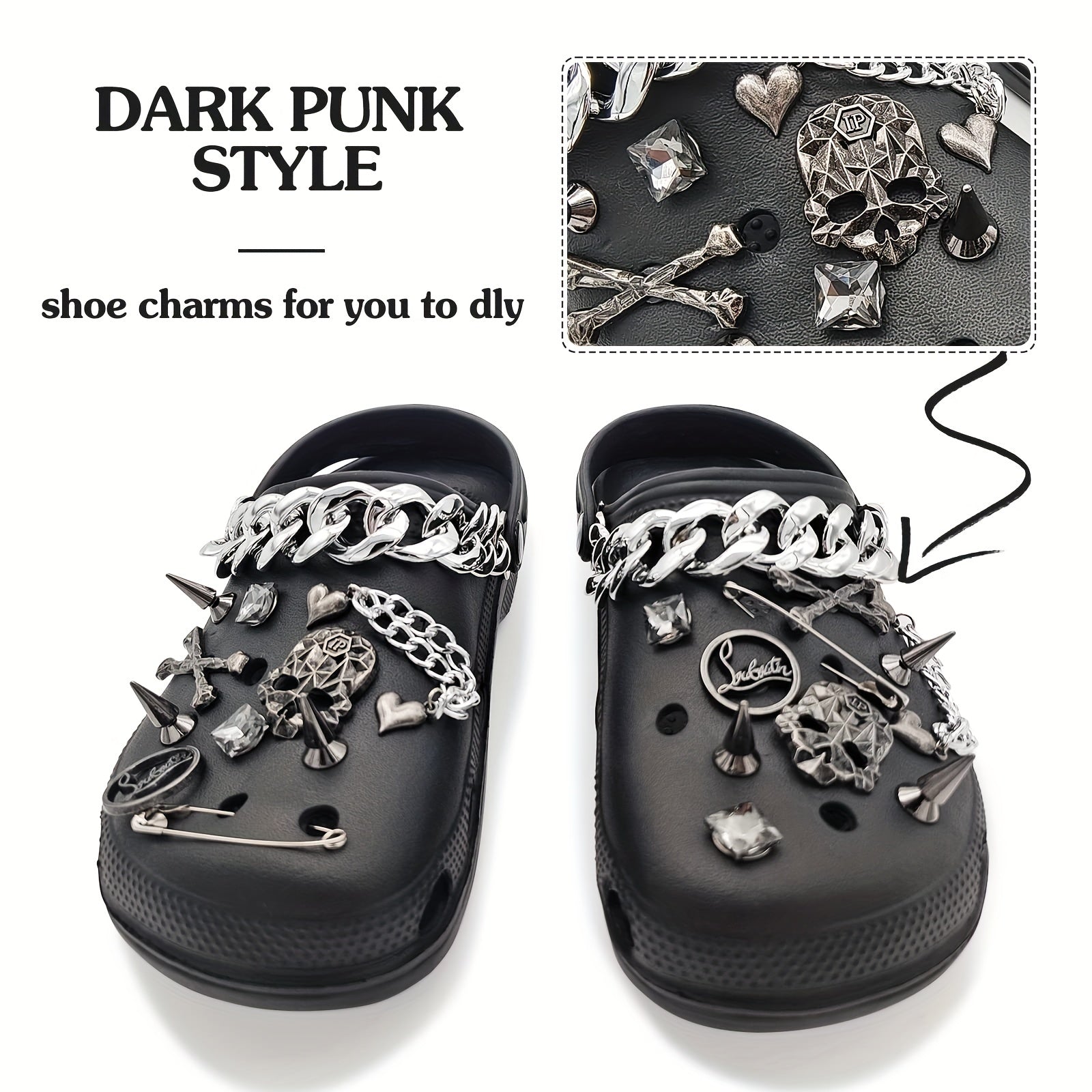 22pcs Gothic Shoe Charms for Clogs Garden Shoes Decoration Adults