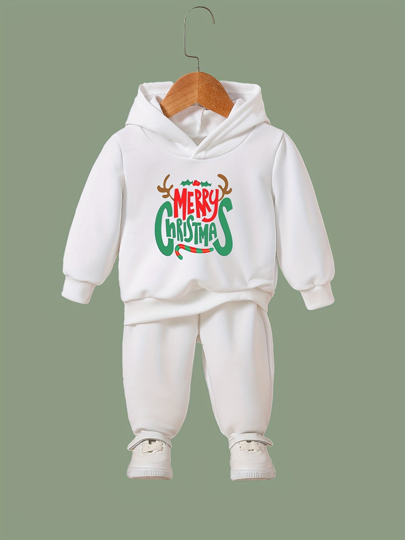Girls 2pc Christmas Hooded Sweatshirt Pullover Solid Sweatpants Set