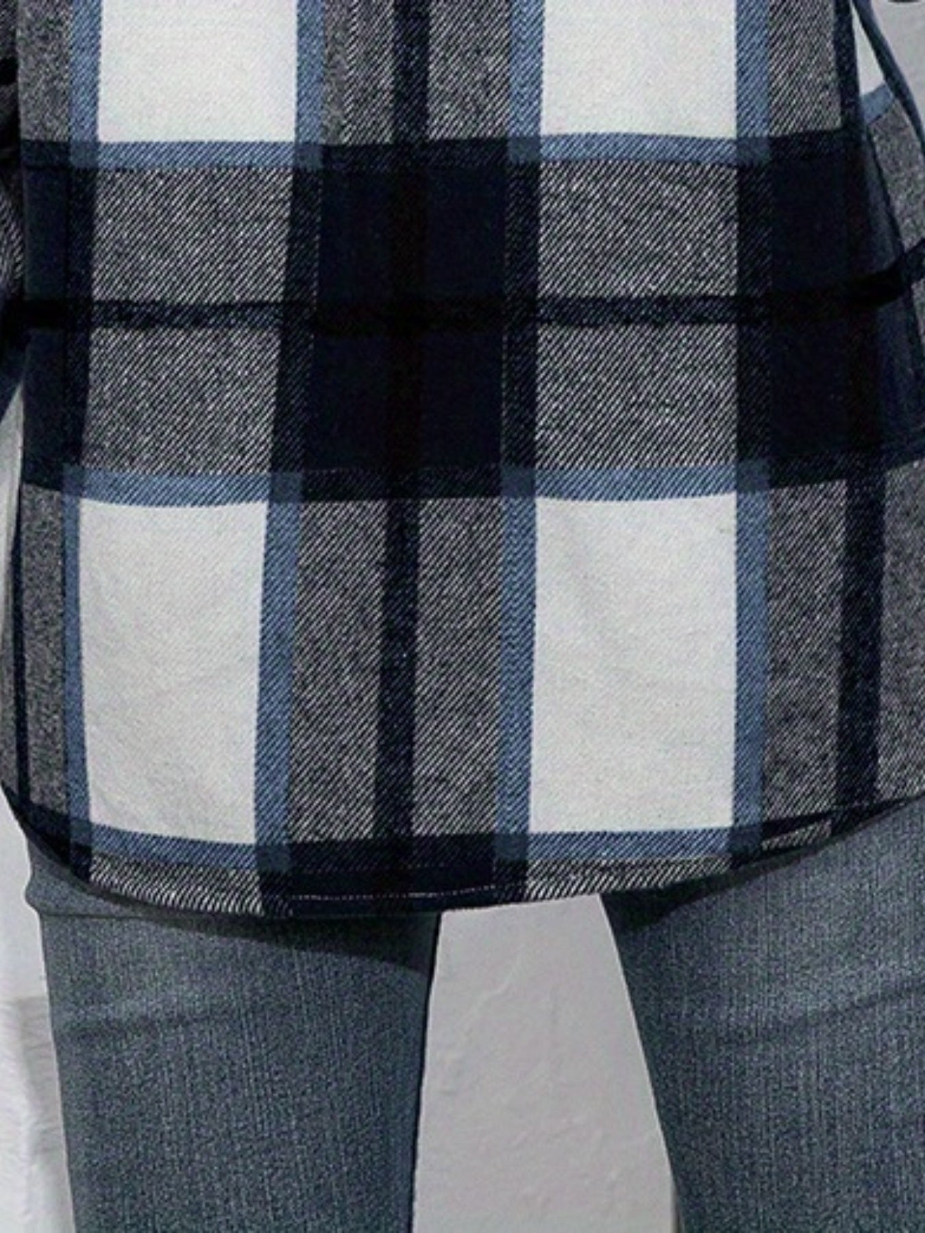  Plaid Print Button Up Long Sleeve Shacket