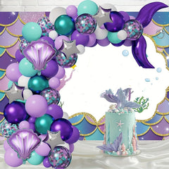 Mermaid Balloon Flower Ring Set with Purple & Green Puffer Balloons