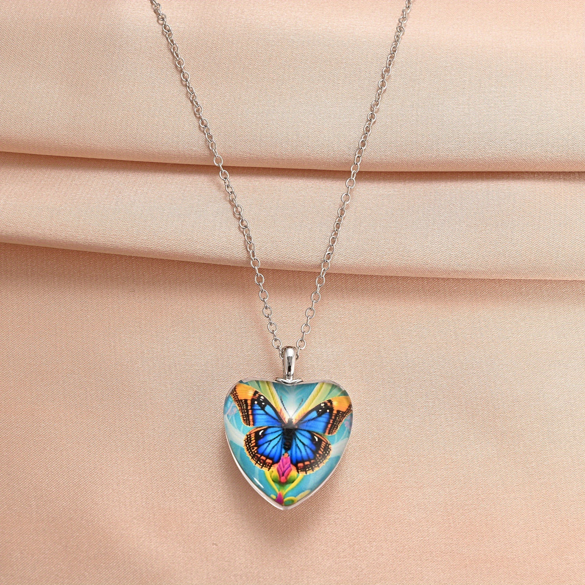 Butterfly Love Crystal Pendant Necklace for Women Girls