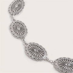 Silvery Hollow Oval Waist Chain Geometric Flower Carved Metal Body Chain