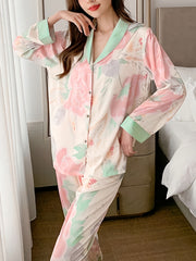 Floral Print Lounge Set Long Sleeve Top & Pants Women's Loungewear