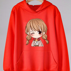 Anime Girl Print Hoodie Casual Sweatshirt for Girls