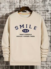 SMILE Print Sweatshirt Men's Casual Graphic Crew Neck Pullover Sweatshirt
