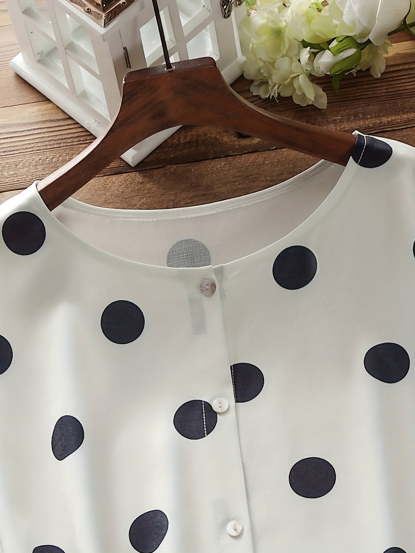  Polka Dot Button Up Shirt Long Sleeve Women's Casual Blouse