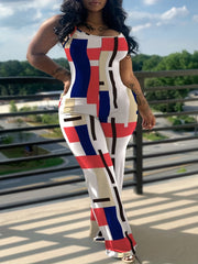  Geometric Print Round Neck Jumpsuit