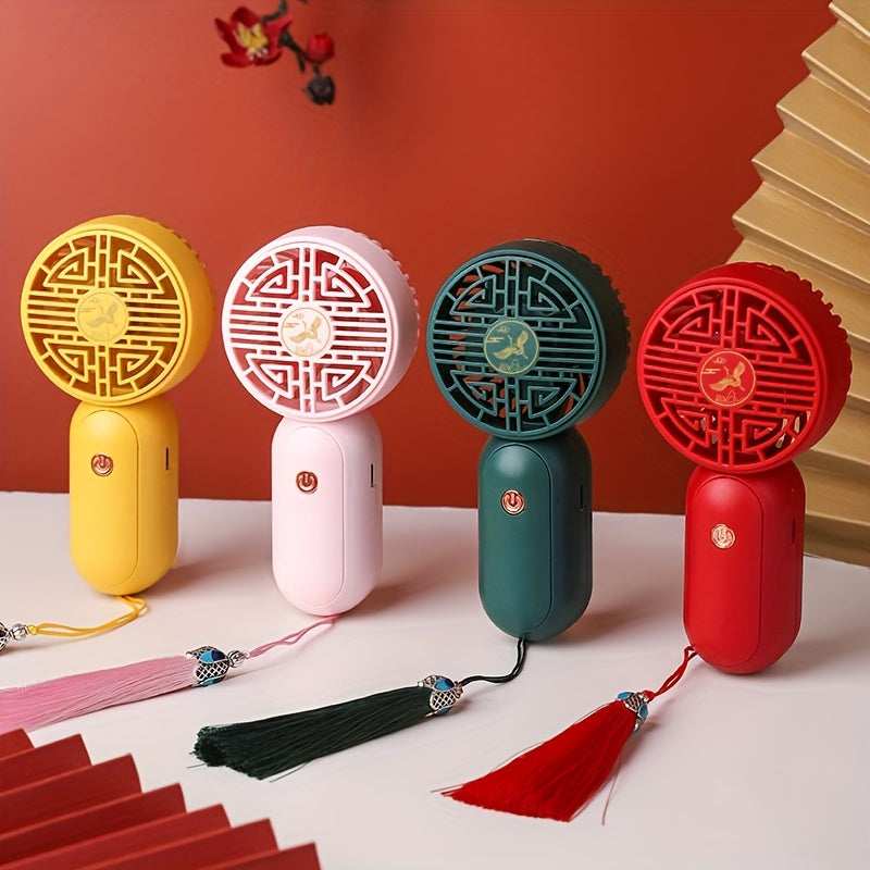 Chinese Style Mini Fan Handheld Fan USB Rechargeable Tassel Portable Fan