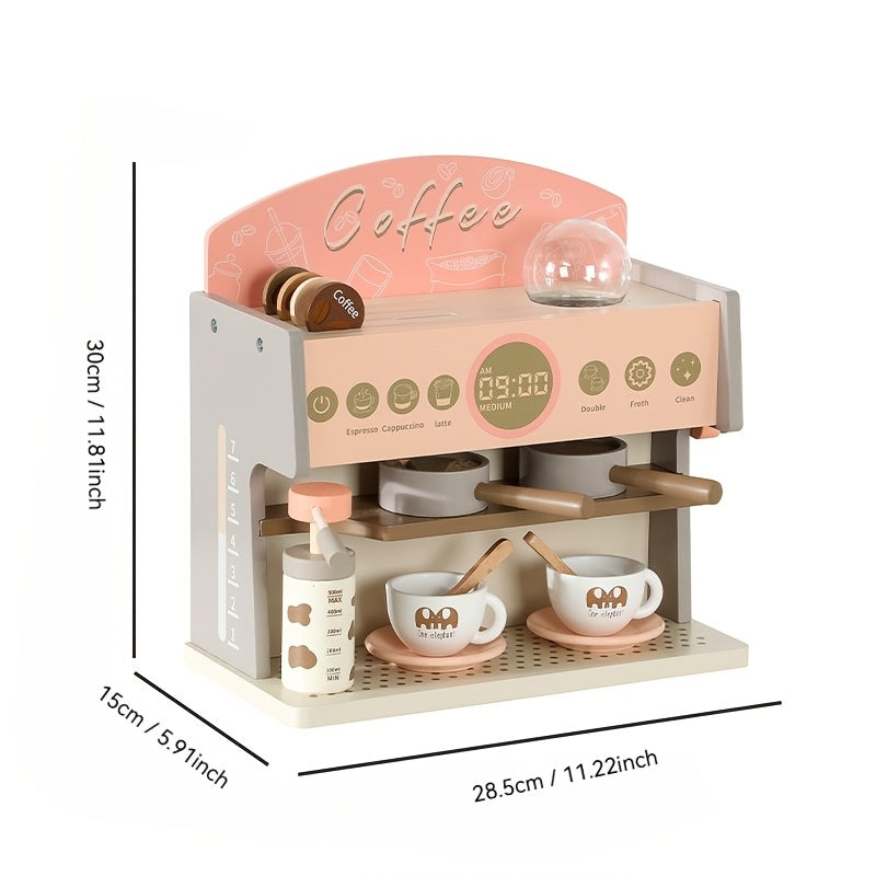 Wooden Coffee Machine Toy Set for Kids Pretend Play Accessories Learning Kit