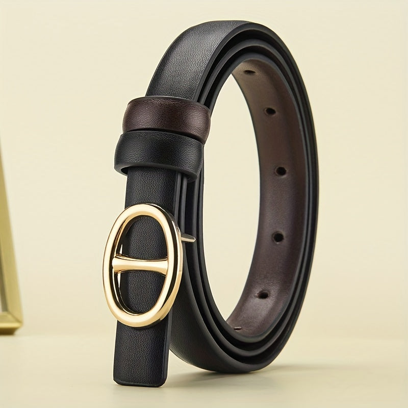 Oval Buckle Belt PU Leather Casual Solid Reversible Belt Unisex