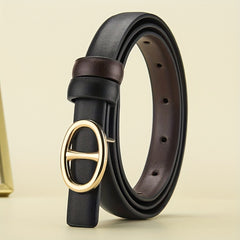 Oval Buckle Belt PU Leather Casual Solid Reversible Belt Unisex