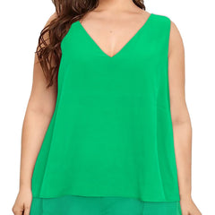  V Neck Sleeveless Tank Tops Women's Plus Casual Solid Tanks