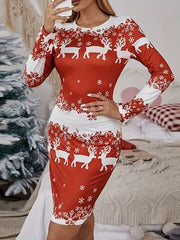 Women's Plus Christmas Tree Print Bodycon Midi Dress