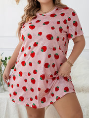  Strawberry Print Short Sleeve Nightdress