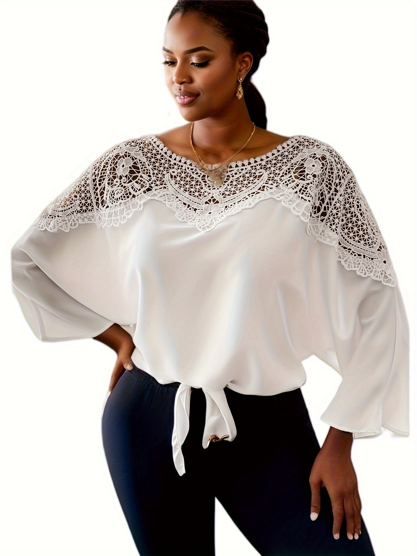  Lace Bat Sleeve Blouse
