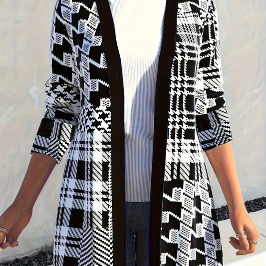  Colorblock Long Sleeve Open Front Cardigan