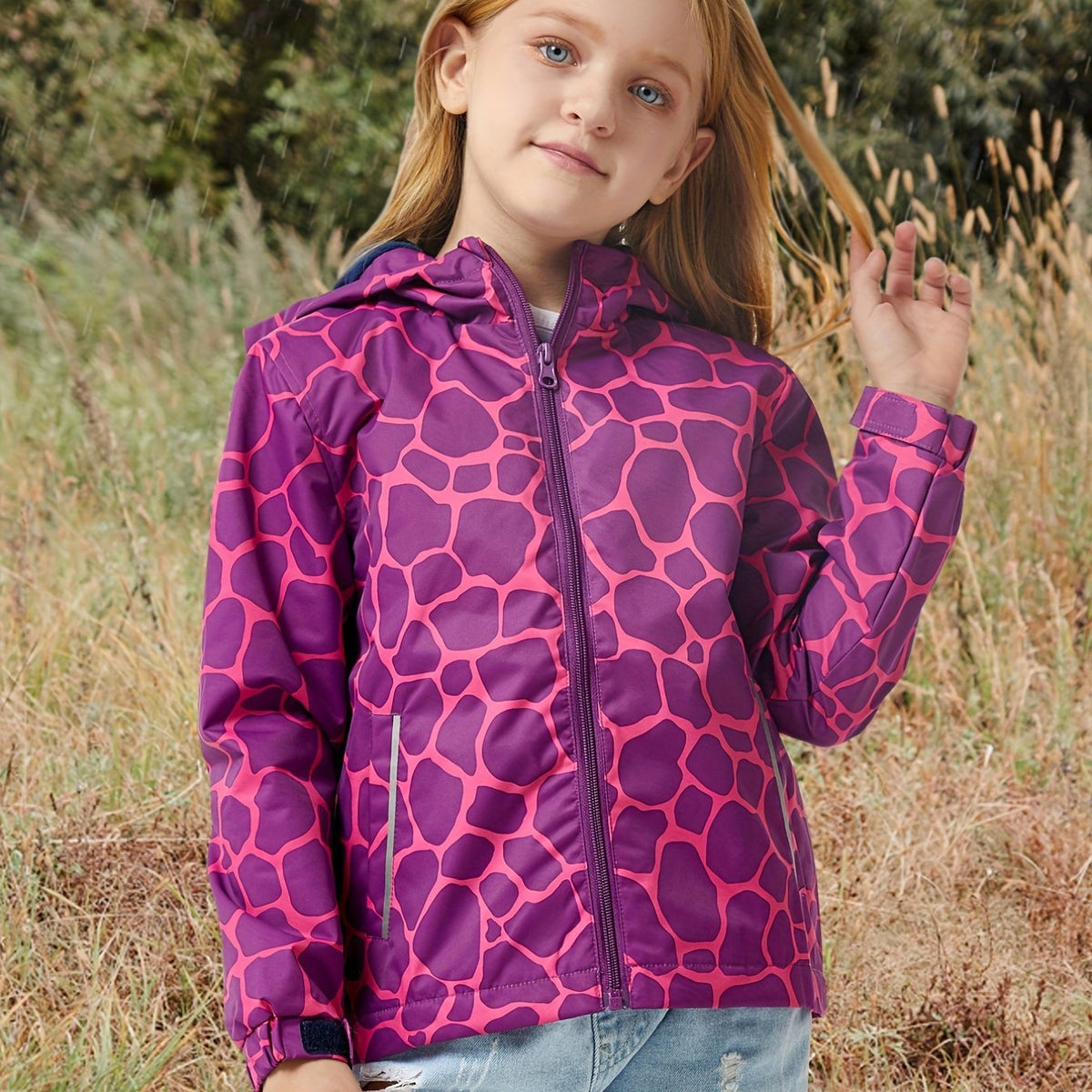 Girls Waterproof Hooded Jacket with Thermal Fleece and Pocket