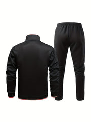 Men's Zip Up Jacket and Stretch Pants Set with Zipper Pockets