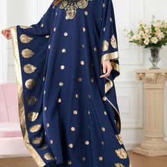  Golden Tribal Print Kaftan Dress V Neck