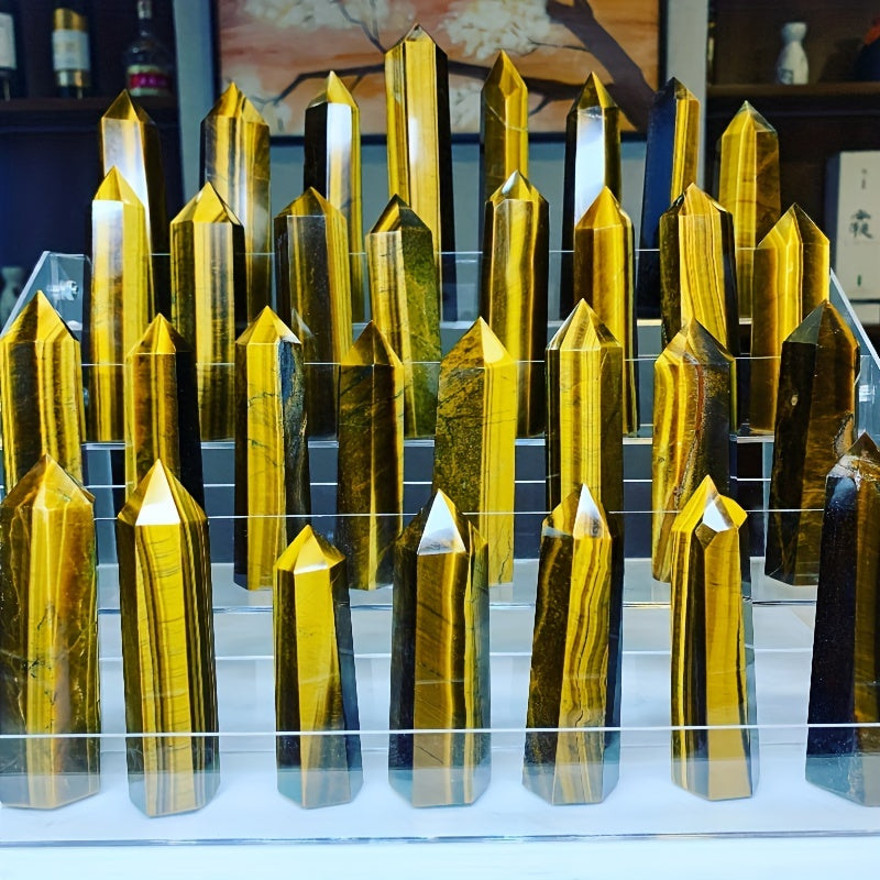Yellow Tiger Eye Crystal Tower 6 inch Natural Healing Point Obelisk