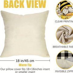 Square Linen Cushion Cover 18''x18'' Spring Summer Bee Pillow Cover