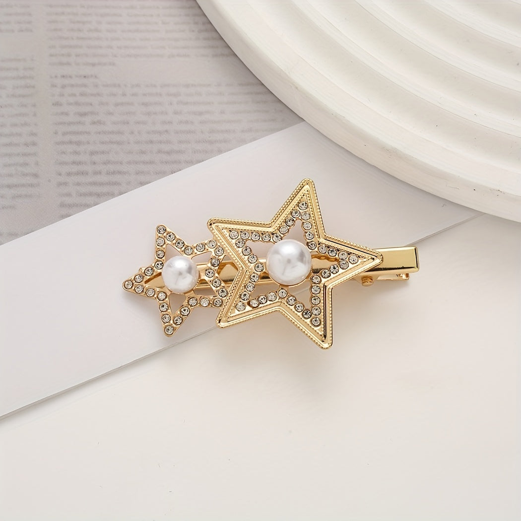 Star Shape Rhinestone Faux Pearl Hair Clip Duck Billed Clip Hair Accessories