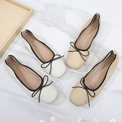 Soft Women's Flat Shoes Bow Decor Square Head Ballet Shoes