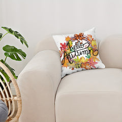 Autumn Pumpkin Maple Leaf Wreath Digital Print Throw Pillow Cover